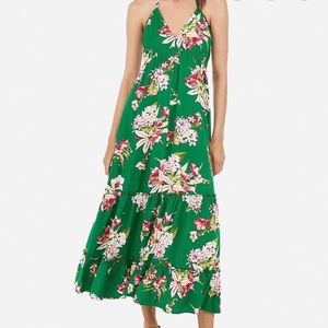Express Floral V-Neck Strappy Tiered Ruffle Maxi Dress, Large